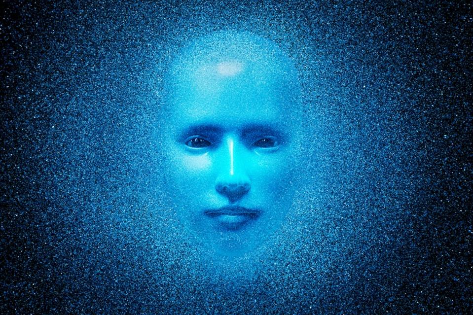 seamai AI robot face appearing by formation of particle data